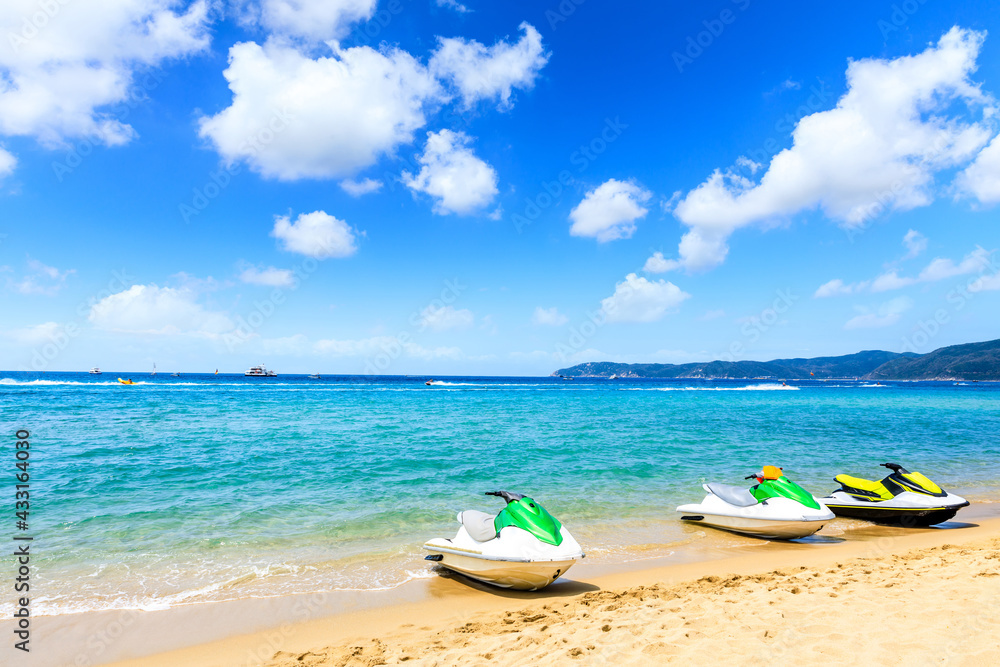 Motorboat on the blue sea.