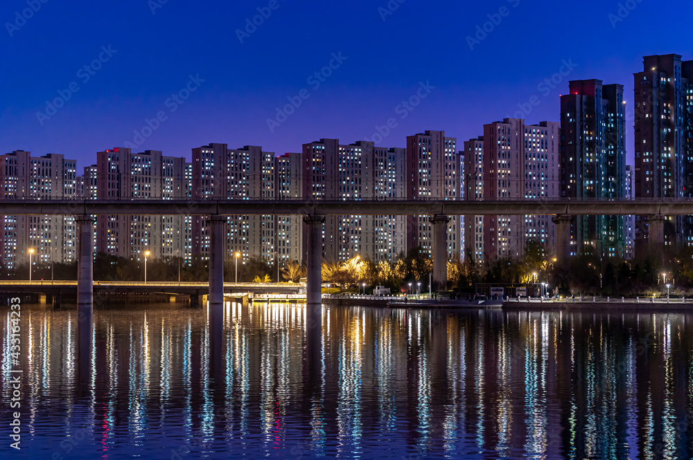 Night view of Yitong River in Changchun, China