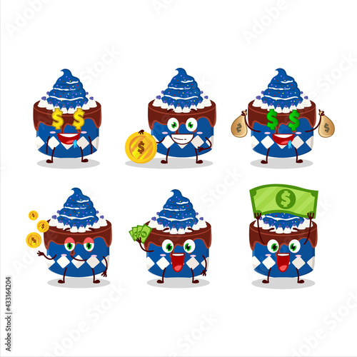 Sweety cake blueberry cartoon character with cute emoticon bring money