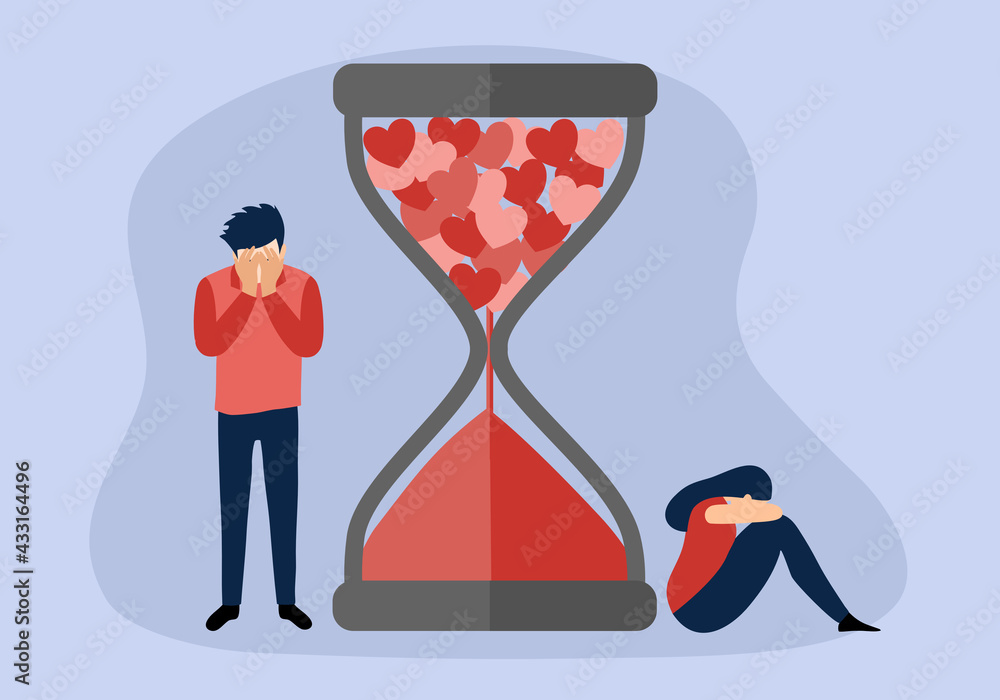 Broken heart concept vector illustration. Sad man and woman crying with ...