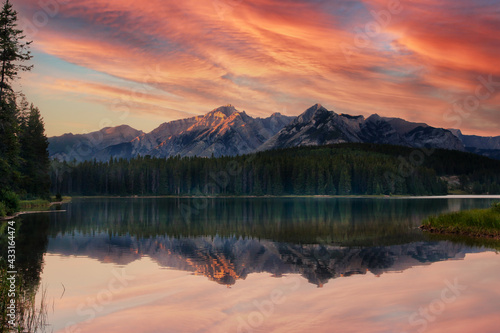 Sunset at Two Jack Lake in the Canadian Rockies of Banff National Park, Canada