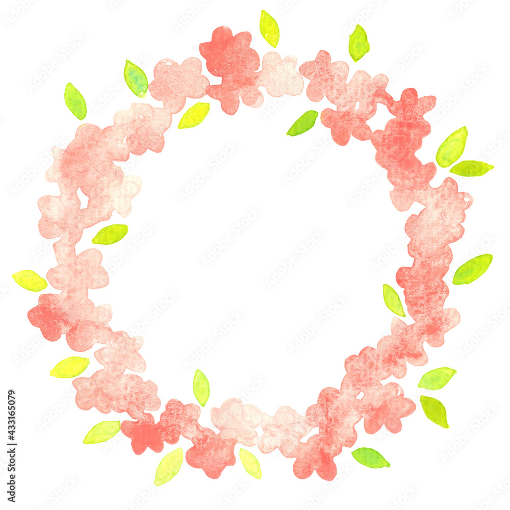 Obraz premium Pink flower wreath watercolor hand painting for decoration on spring season and natural cocept.