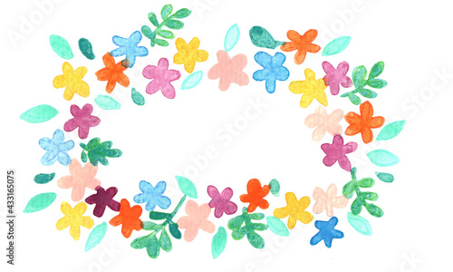 Colorful flower rectangle wreath watercolor hand painting for decoration on organic and natural cocept.