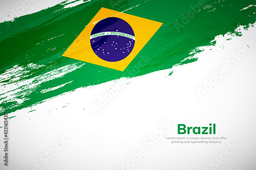 Brush painted grunge flag of Brazil country. Hand drawn flag style of Brazil. Creative brush stroke concept background