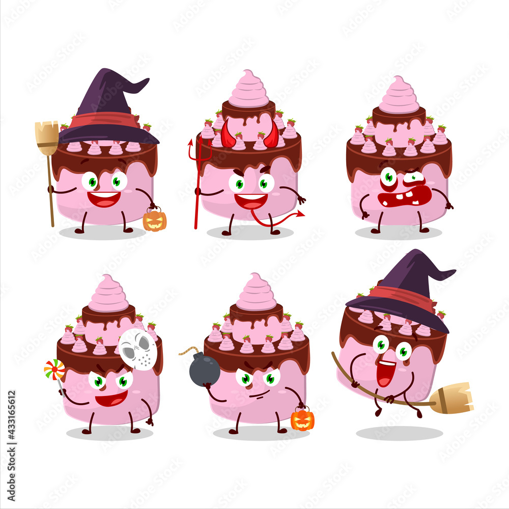 Halloween expression emoticons with cartoon character of sweety cake strawberry Halloween expression emoticons with cartoon character of sweety cake strawberry