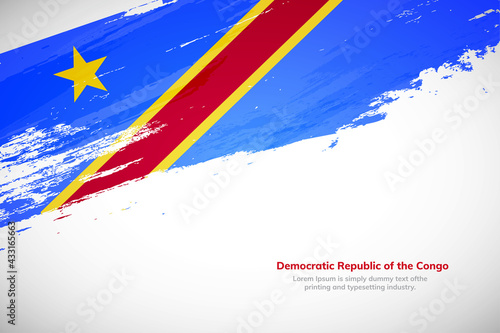 Brush painted grunge flag with hand drawn flag style of Democratic Republic of the congo. Creative brush stroke concept background