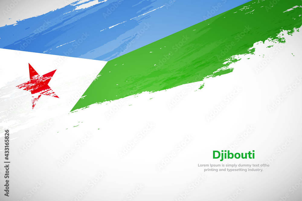 Fototapeta premium Brush painted grunge flag of Djibouti country. Hand drawn flag style of Djibouti. Creative brush stroke concept background