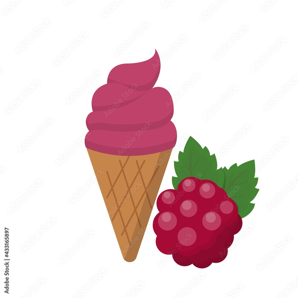 Cartoon comic vector with raspberry ice cream and cone