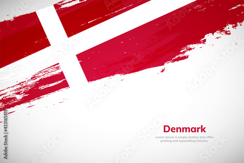 Brush painted grunge flag of Denmark country. Hand drawn flag style of Denmark. Creative brush stroke concept background