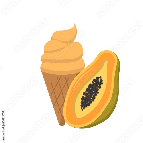 Cartoon comic vector of papaya ice cream with cone