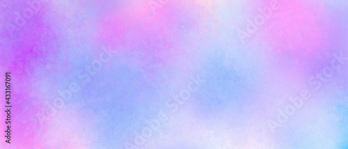 Colorful watercolor background puffy clouds in bright colors of blue magenta