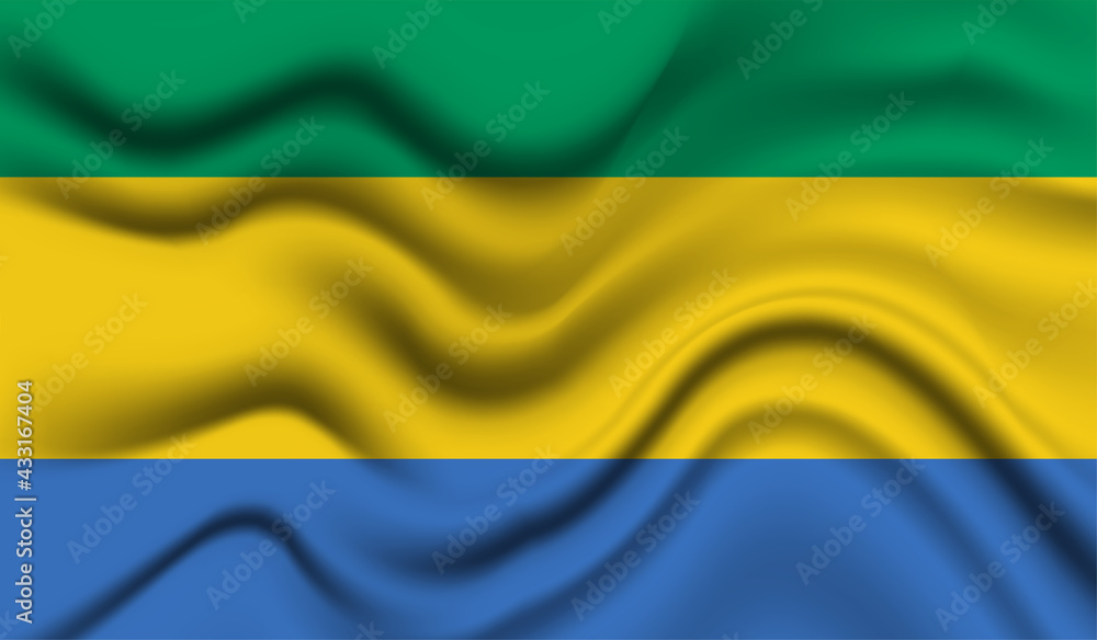 Abstract waving flag of Gabon with curved fabric background. Creative realistic waving flag of Gabon vector background Abstract waving flag of Gabon with curved fabric background. Creative realistic waving flag of Gabon vector background