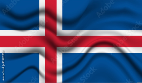 Abstract waving flag of Iceland with curved fabric background. Creative realistic waving flag of Iceland vector background