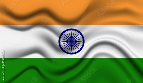Abstract waving flag of India with curved fabric background. Creative realistic waving flag of India vector background