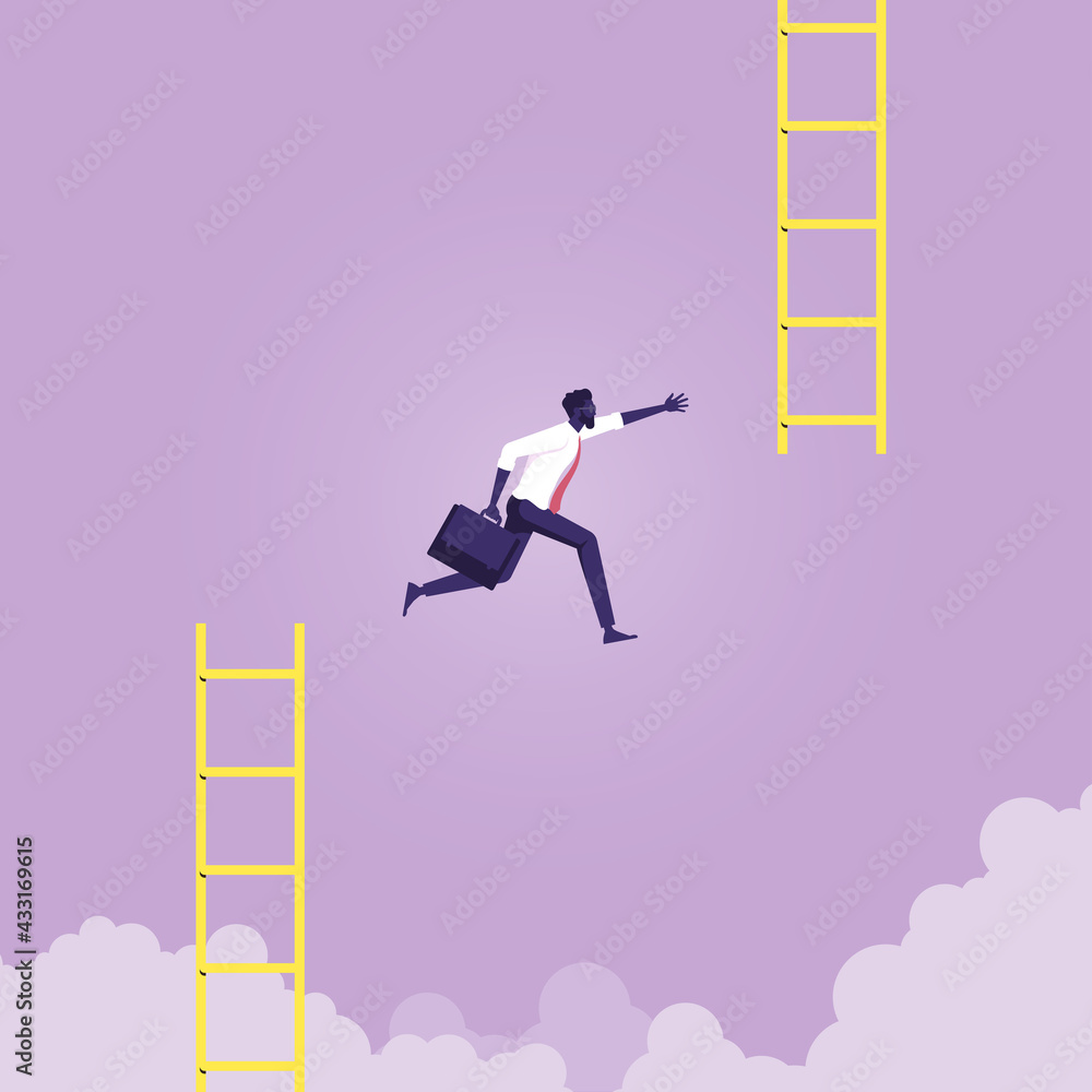 Change the way path to success-Solve the problem to success concept, Businessman jump from low stair to high stair, change the way path to success Change the way path to success-Solve the problem to success concept, Businessman jump from low stair to high stair, change the way path to success