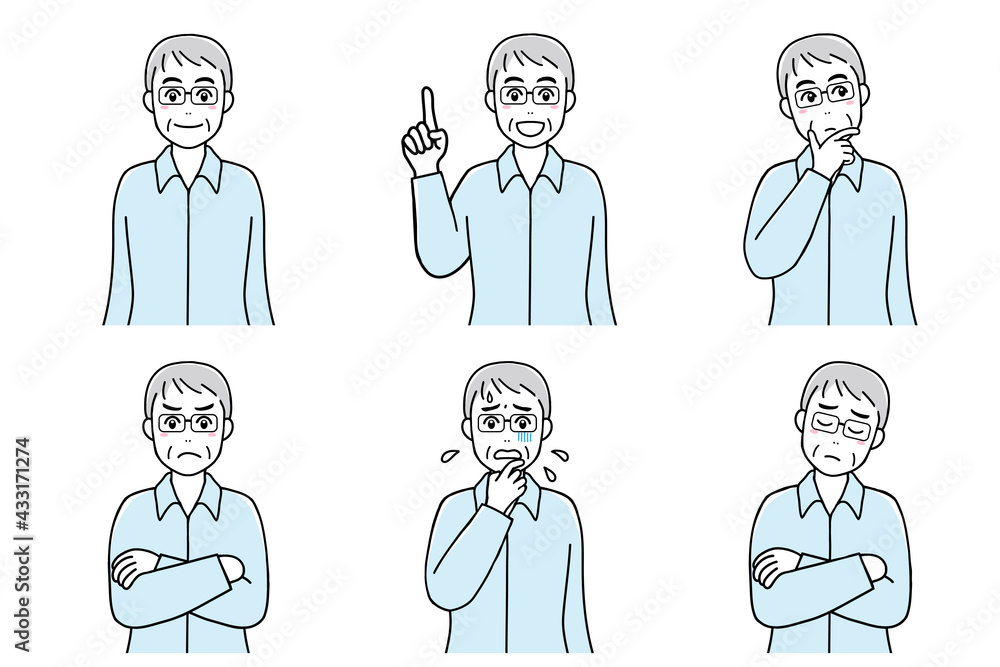 A set of facial expressions of a senior man A set of facial expressions of a senior man