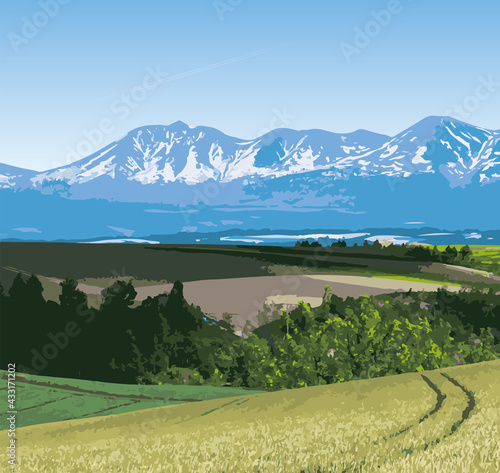 山の見える丘と畑（北海道）