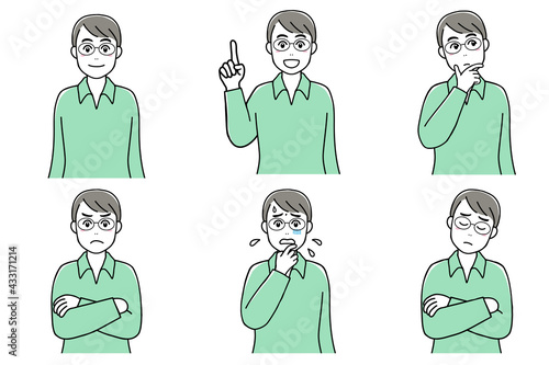 A set of facial expressions of a young man