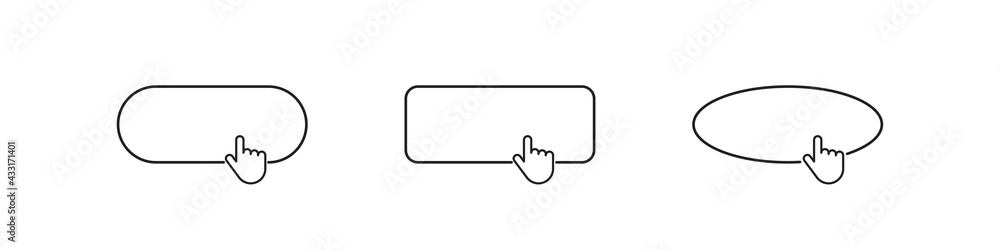 Cursor on button vector click line set, linear push buttons hand pointer round illustration. Cursor on button vector click line set, linear push buttons hand pointer round illustration.