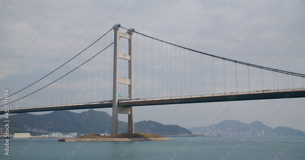 Tsing Ma Suspension bridge in Hong Kong city