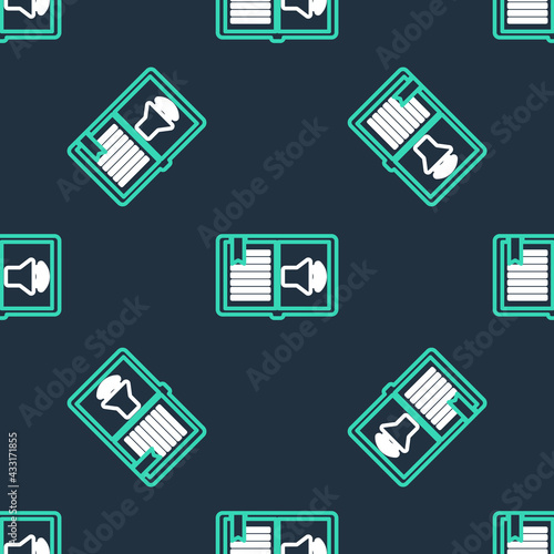 Line Audio book icon isolated seamless pattern on black background. Audio guide sign. Online learning concept. Vector
