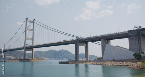 Tsing Ma Suspension bridge in Hong Kong city © leungchopan