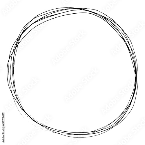 Doodle frame, wreath, border. Black and white illustration isolated.