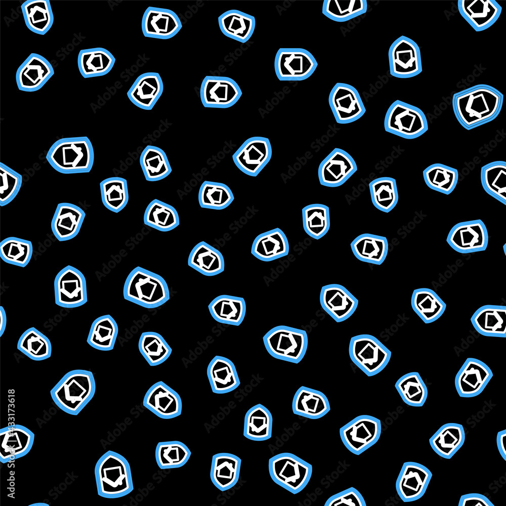 Line House under protection icon isolated seamless pattern on black background. Home and shield. Protection, safety, security, protect, defense concept. Vector Line House under protection icon isolated seamless pattern on black background. Home and shield. Protection, safety, security, protect, defense concept. Vector