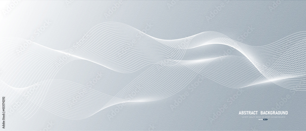 Grey white abstract background with flowing particles. Digital future ...
