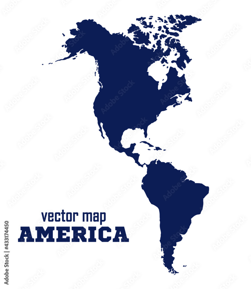 North and South America outline world map, vector illustration isolated on white. Map of North