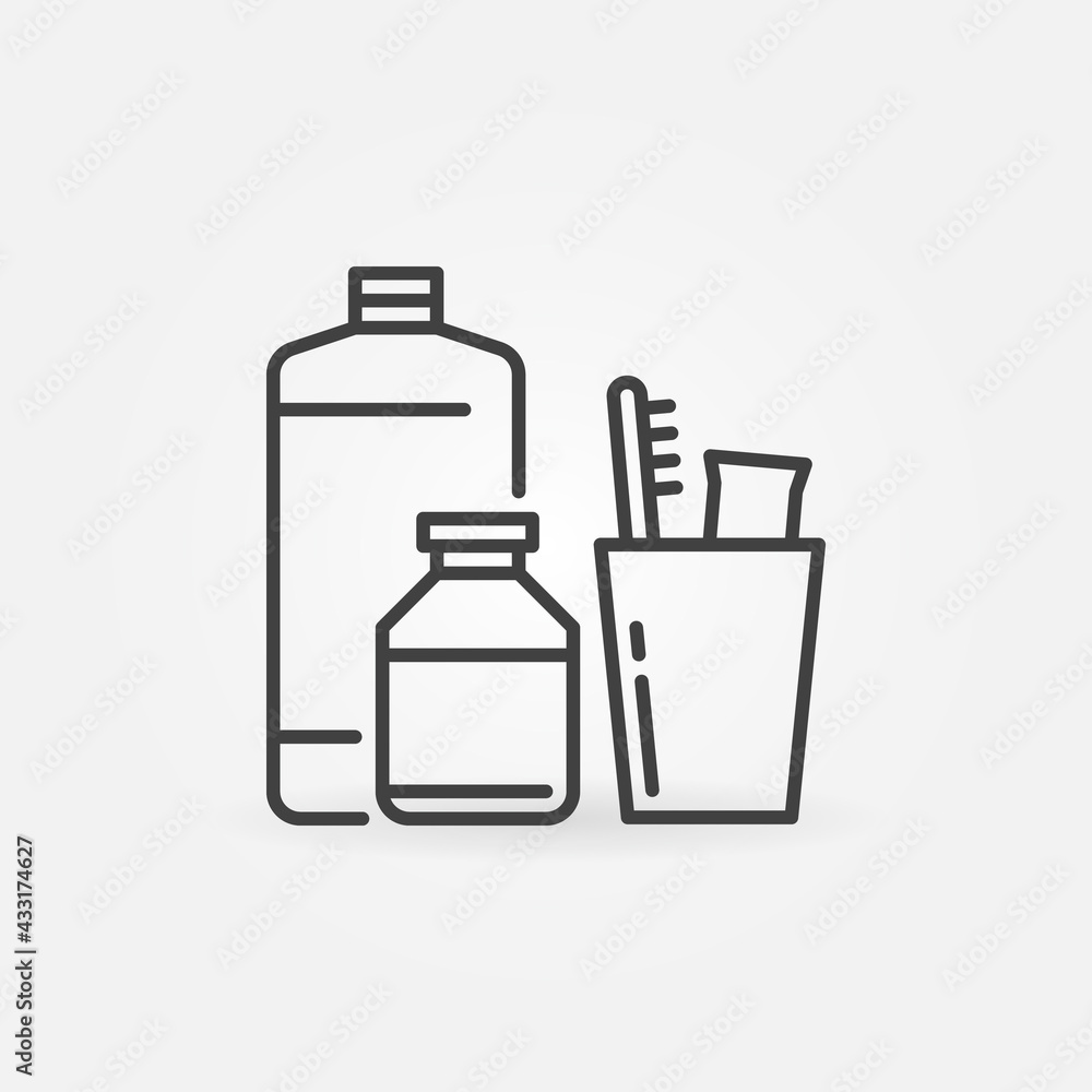 Shampoos and a glass with a toothbrush vector line icon Shampoos and a glass with a toothbrush vector line icon