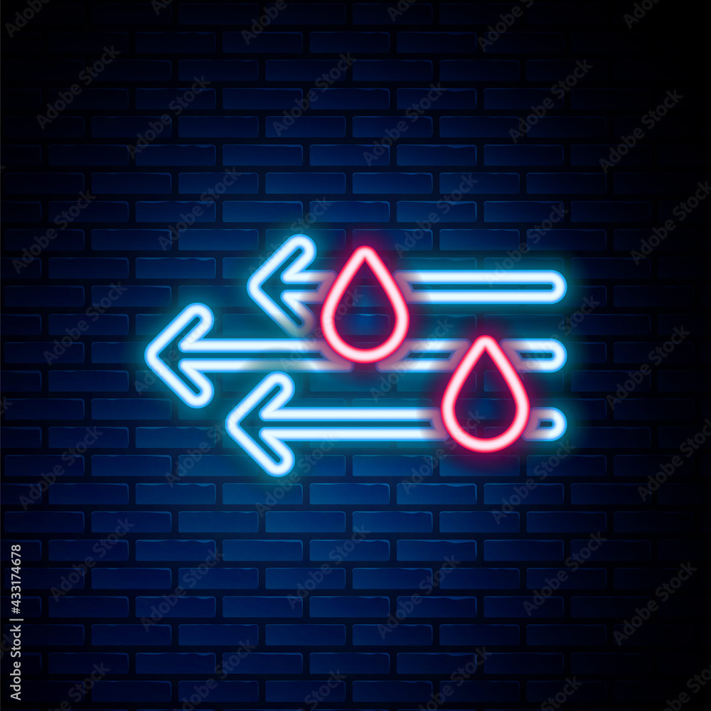 Glowing neon line Wind and rain icon isolated on brick wall background. Windy weather. Colorful outline concept. Vector Glowing neon line Wind and rain icon isolated on brick wall background. Windy weather. Colorful outline concept. Vector