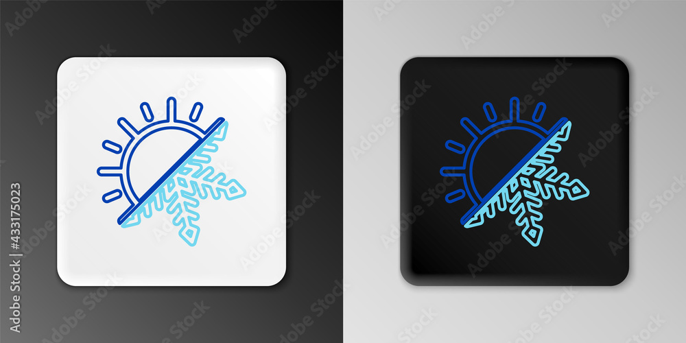 Line Hot and cold symbol. Sun and snowflake icon isolated on grey background. Winter and summer symbol. Colorful outline concept. Vector Line Hot and cold symbol. Sun and snowflake icon isolated on grey background. Winter and summer symbol. Colorful outline concept. Vector