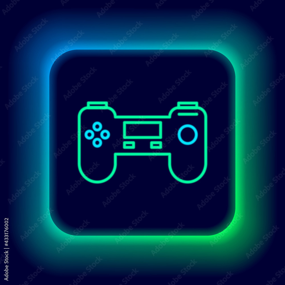 Glowing neon line Gamepad icon isolated on black background. Game controller. Colorful outline concept. Vector Glowing neon line Gamepad icon isolated on black background. Game controller. Colorful outline concept. Vector