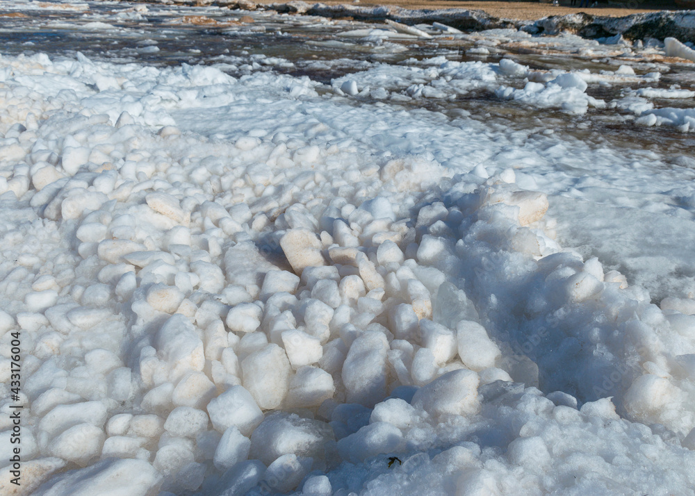 winter landscape by the sea, ice pieces of different sizes winter landscape by the sea, ice pieces of different sizes