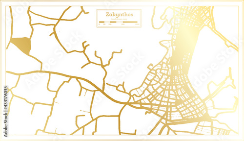 Zakynthos Greece City Map in Retro Style in Golden Color. Outline Map.