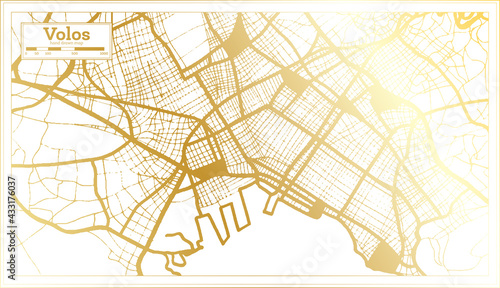 Volos Greece City Map in Retro Style in Golden Color. Outline Map.