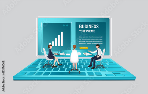 Business conference template in the age of internet communication ,vector business modern concept design,bank staff meeting or office worker video conference,vector 3d isolated