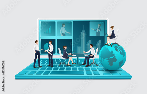 Business conference template in the age of internet communication ,vector business modern concept design,bank staff meeting or office worker video conference,vector 3d isolated