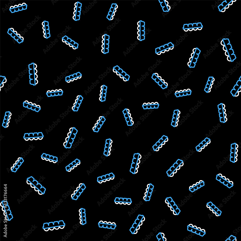 Line Chicken egg in box icon isolated seamless pattern on black background. Vector Line Chicken egg in box icon isolated seamless pattern on black background. Vector