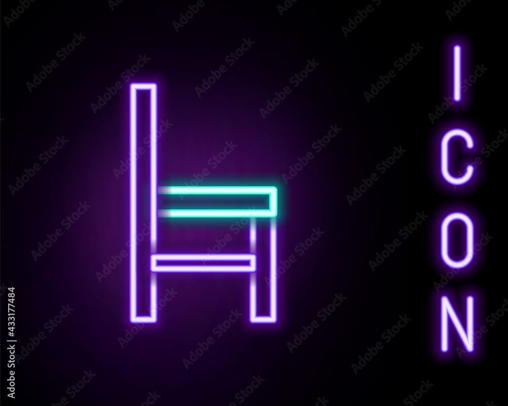Glowing neon line Chair icon isolated on black background. Colorful outline concept. Vector Glowing neon line Chair icon isolated on black background. Colorful outline concept. Vector