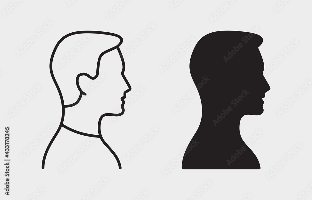 Man head silhouette - vector icon. Illustration isolated. Simple pictogram.