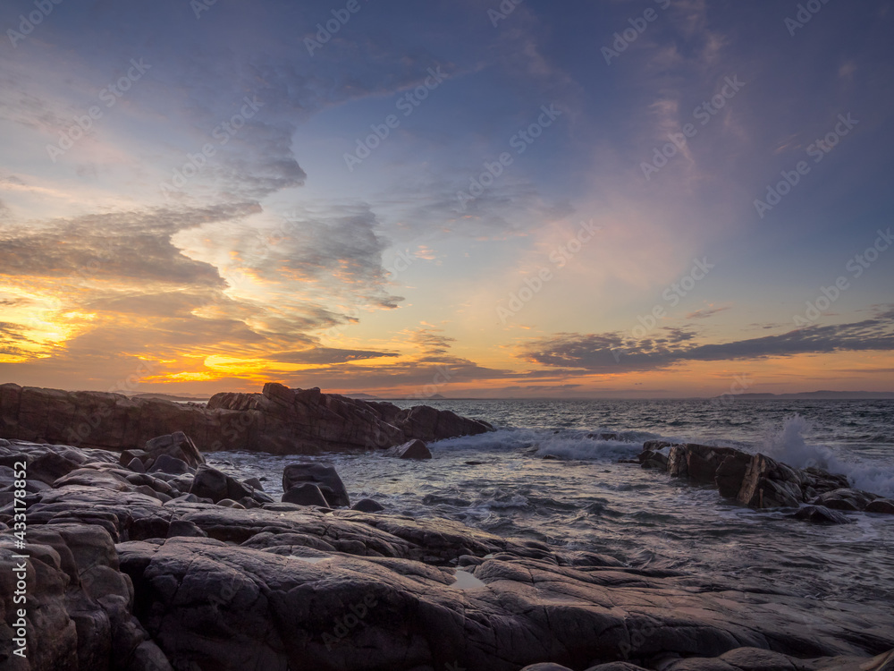 Seaside Sunset with Rocks