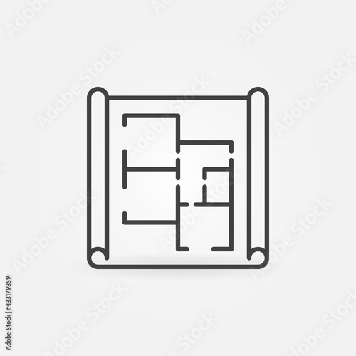 Paper with Apartment Plan linear vector concept icon