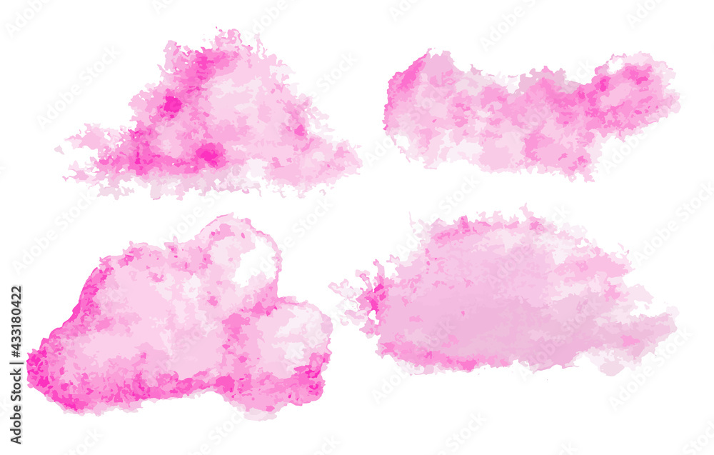 Pink colorful watercolor hand drawn stroke isolated paper grain texture stain on white background for design, decoration. Abstract artistic shape element.