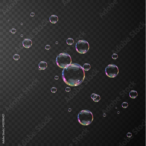 Collection of realistic soap bubbles. Bubbles are located on a transparent background. Vector flying soap bubbles. Bubble PNG. Water glass bubble realistic png 
