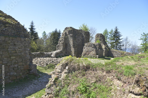 Ruiny królewskiego zamku gotyckiego w Lanckoronie, Małopolska. 