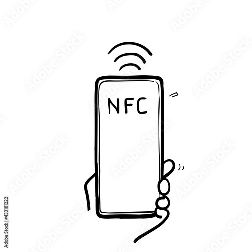 hand drawn doodle contactless wireless payment nfc illustration vector isolated