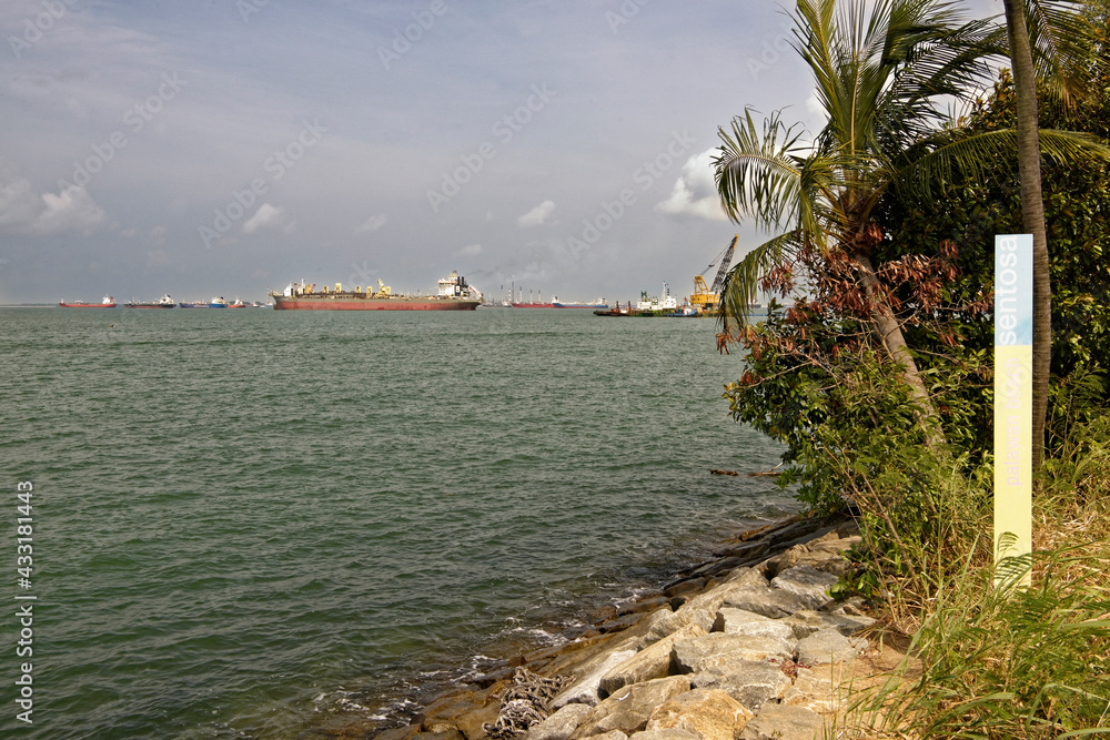  View of the Singapore Strait from the Siloso Beach of Sentosa Island