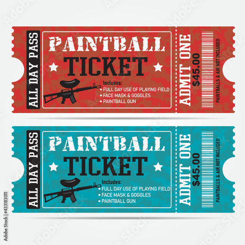 Paintball Tickets. Red and blue Tickets. All day paintball passes. 